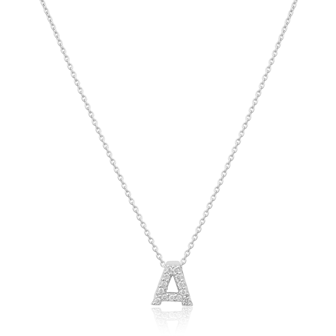 18K White Gold Love Letter Collection Diamond A Initial Necklace