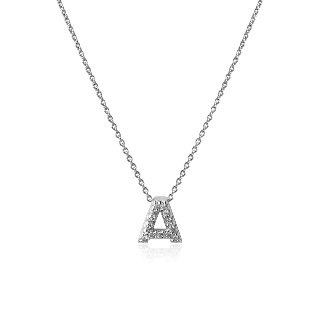 18K White Gold Love Letter Collection Diamond "A" Initial Necklace