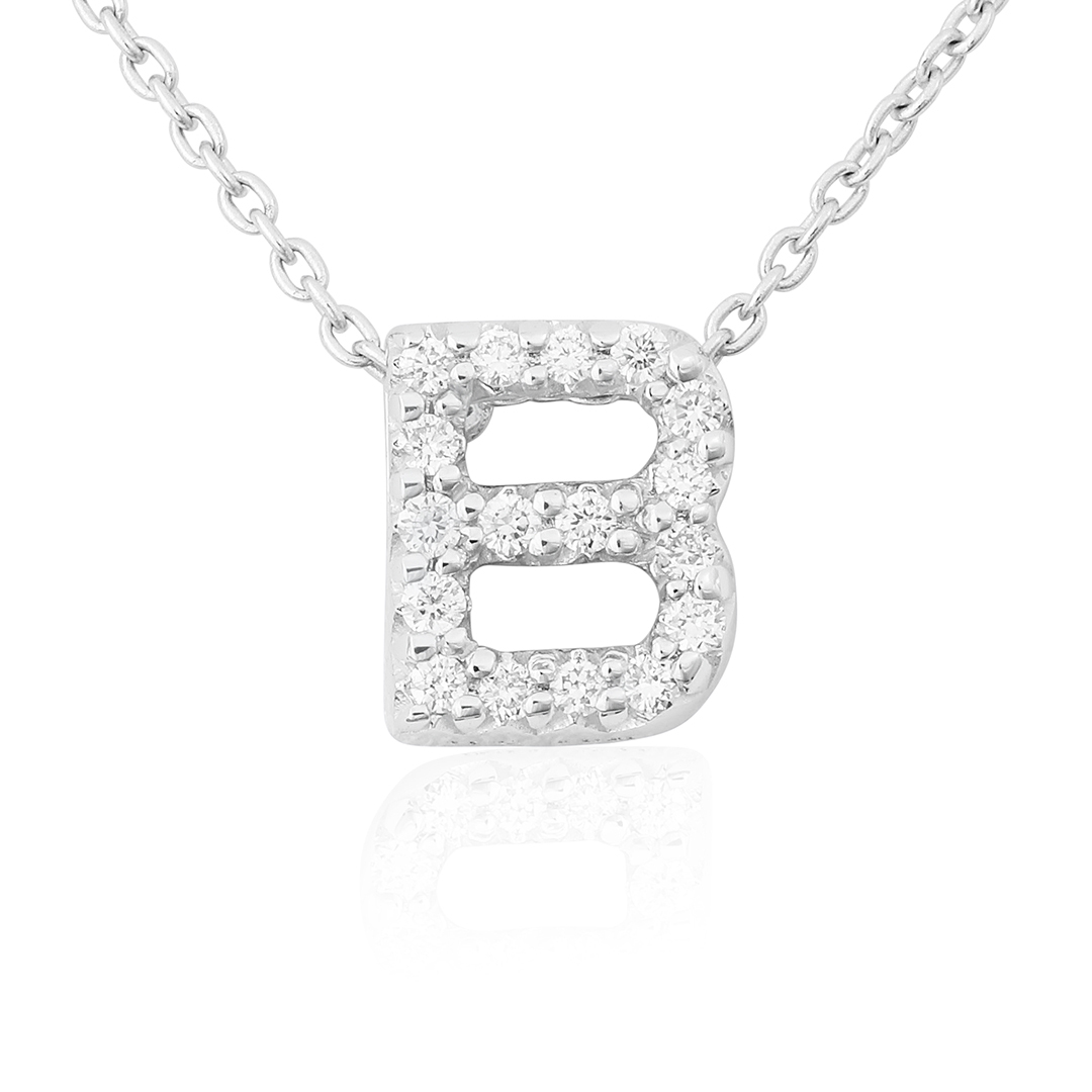 18K White Gold Love Letter Diamond B Initial Necklace