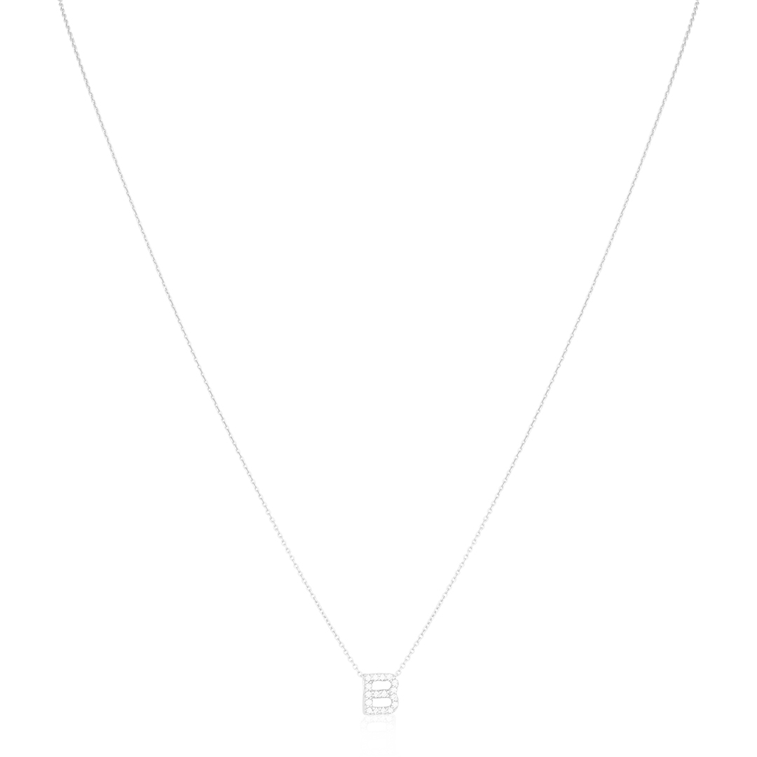 18K White Gold Love Letter Diamond "B" Initial Necklace