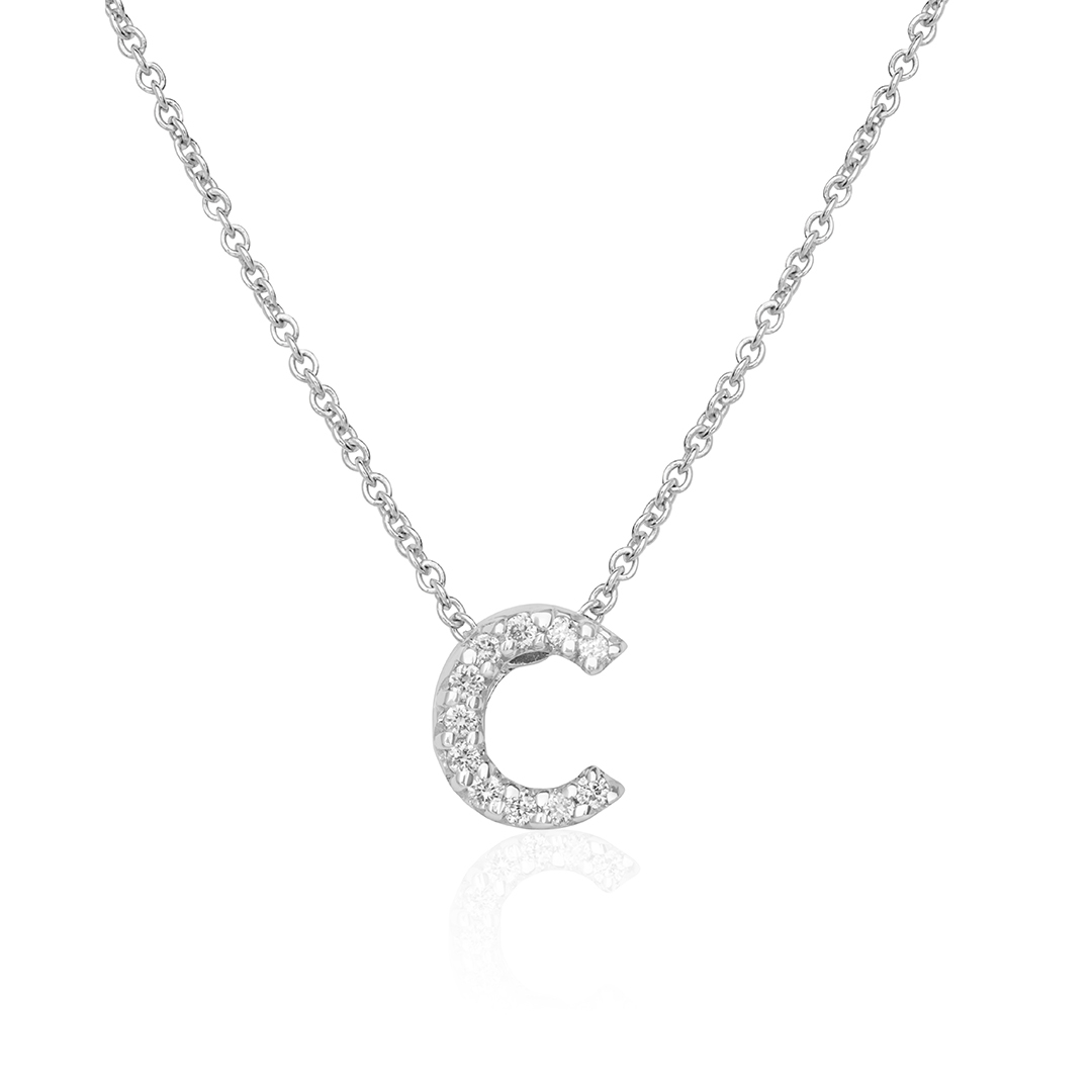 18K White Gold Love Letter Collection Diamond \C\ Initial Necklace