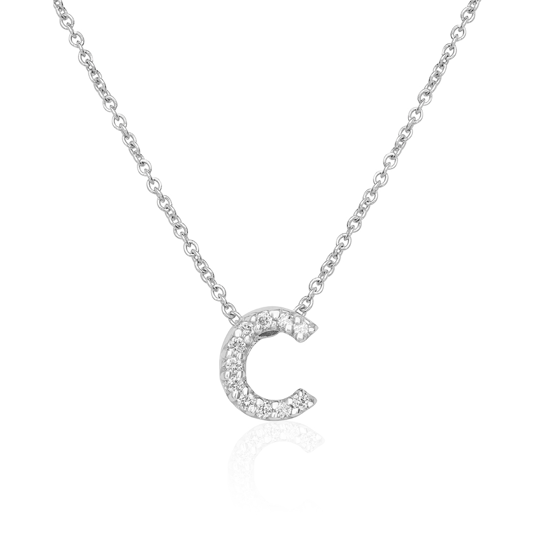 18K White Gold Love Letter Collection Diamond C Initial Necklace