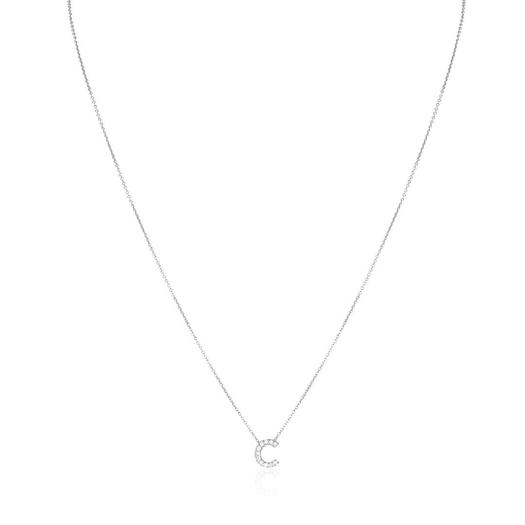 18K White Gold Love Letter Collection Diamond "C" Initial Necklace
