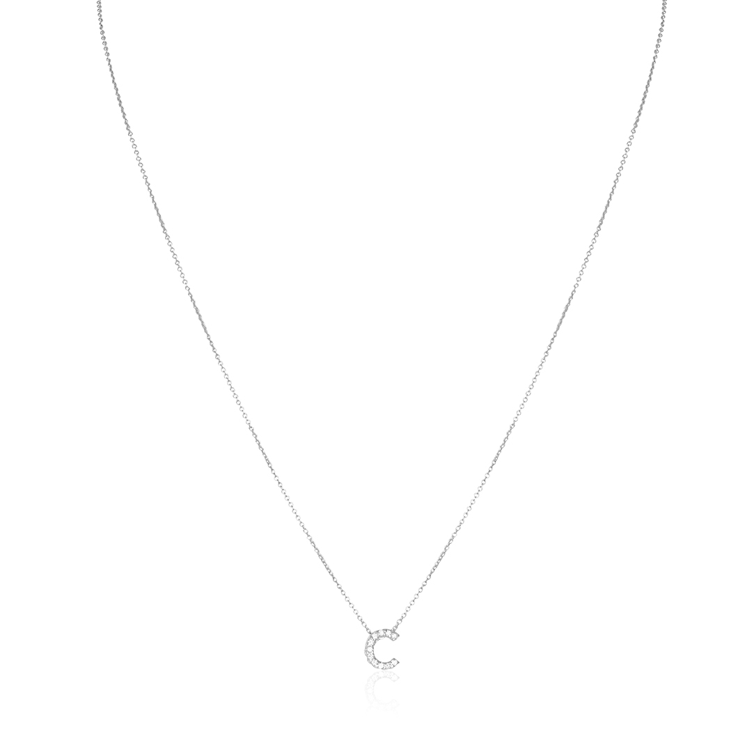 18K White Gold Love Letter Collection Diamond C Initial Necklace