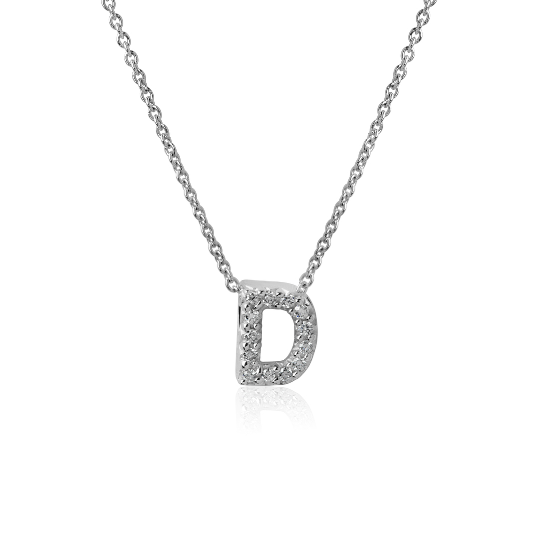 18K White Gold Love Letter Collection Diamond D Initial Necklace