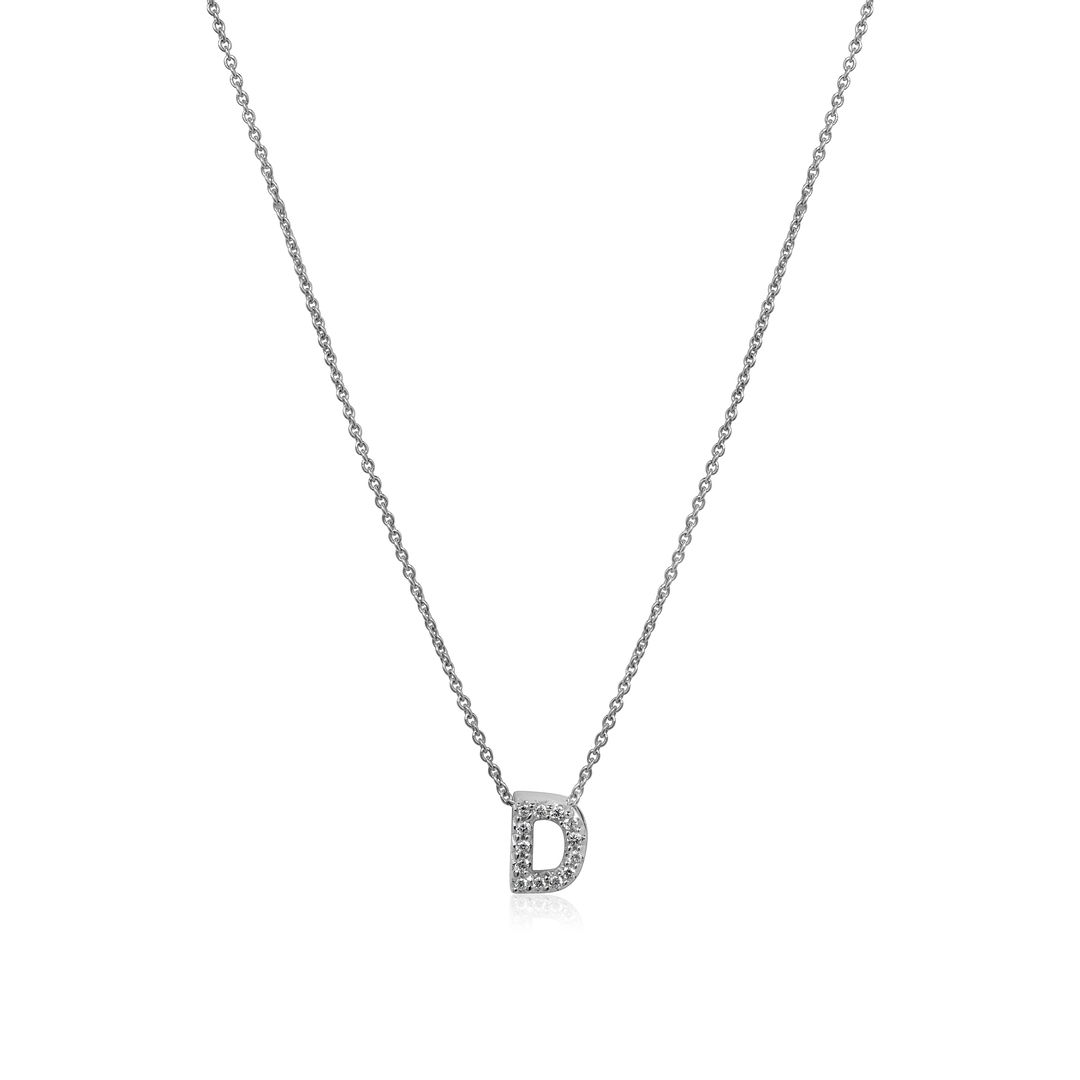 18K White Gold Love Letter Collection Diamond D Initial Necklace