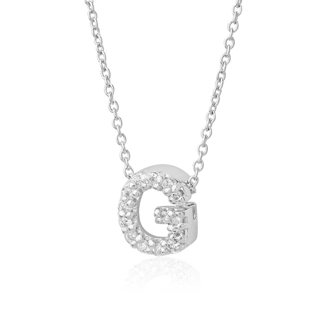 18K White Gold Love Letter Collection Diamond \G\ Initial Necklace