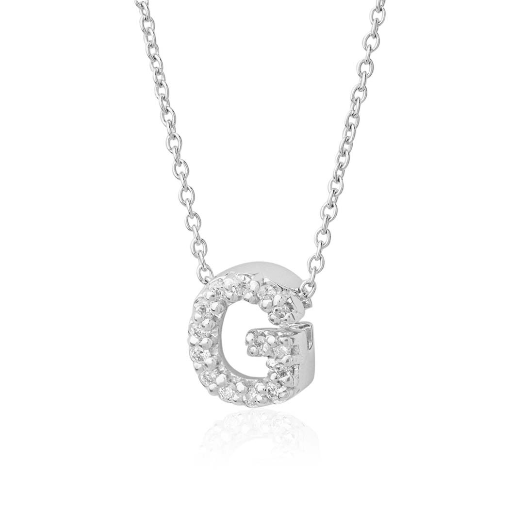 18K White Gold Love Letter Collection Diamond G Initial Necklace