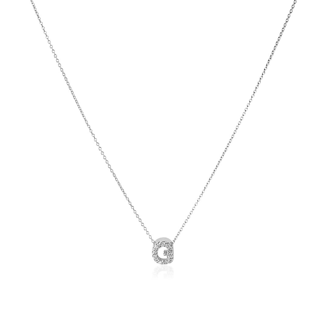 18K White Gold Love Letter Collection Diamond "G" Initial Necklace