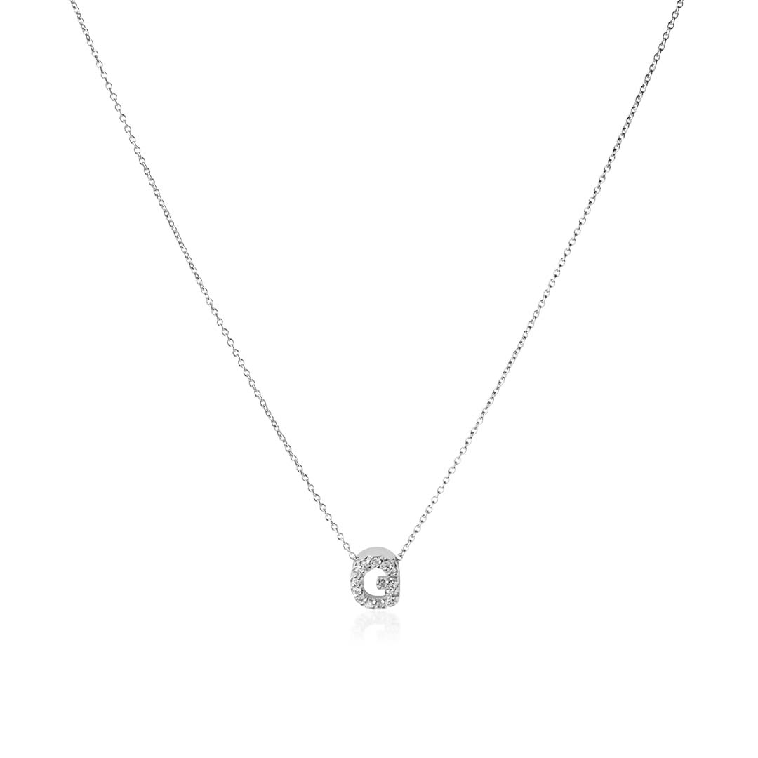 18K White Gold Love Letter Collection Diamond G Initial Necklace