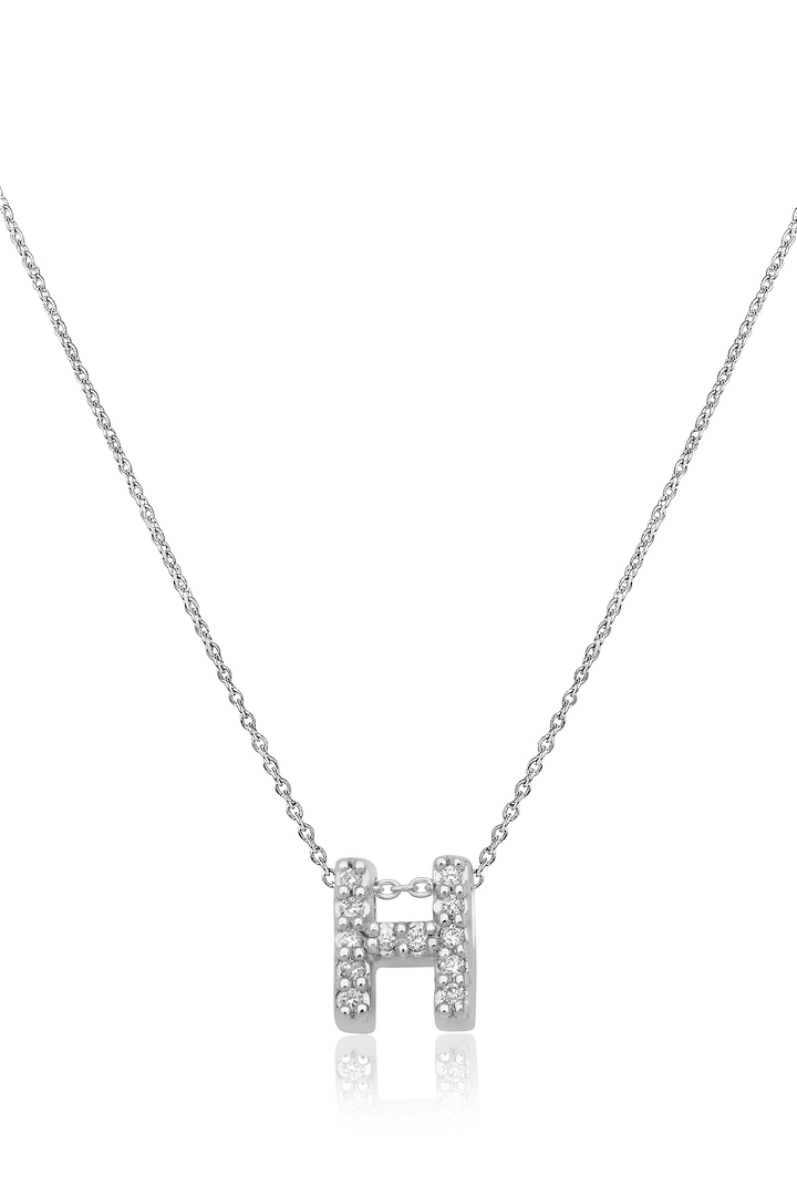 18K White Gold Love Letter Collection Diamond H Initial Necklace