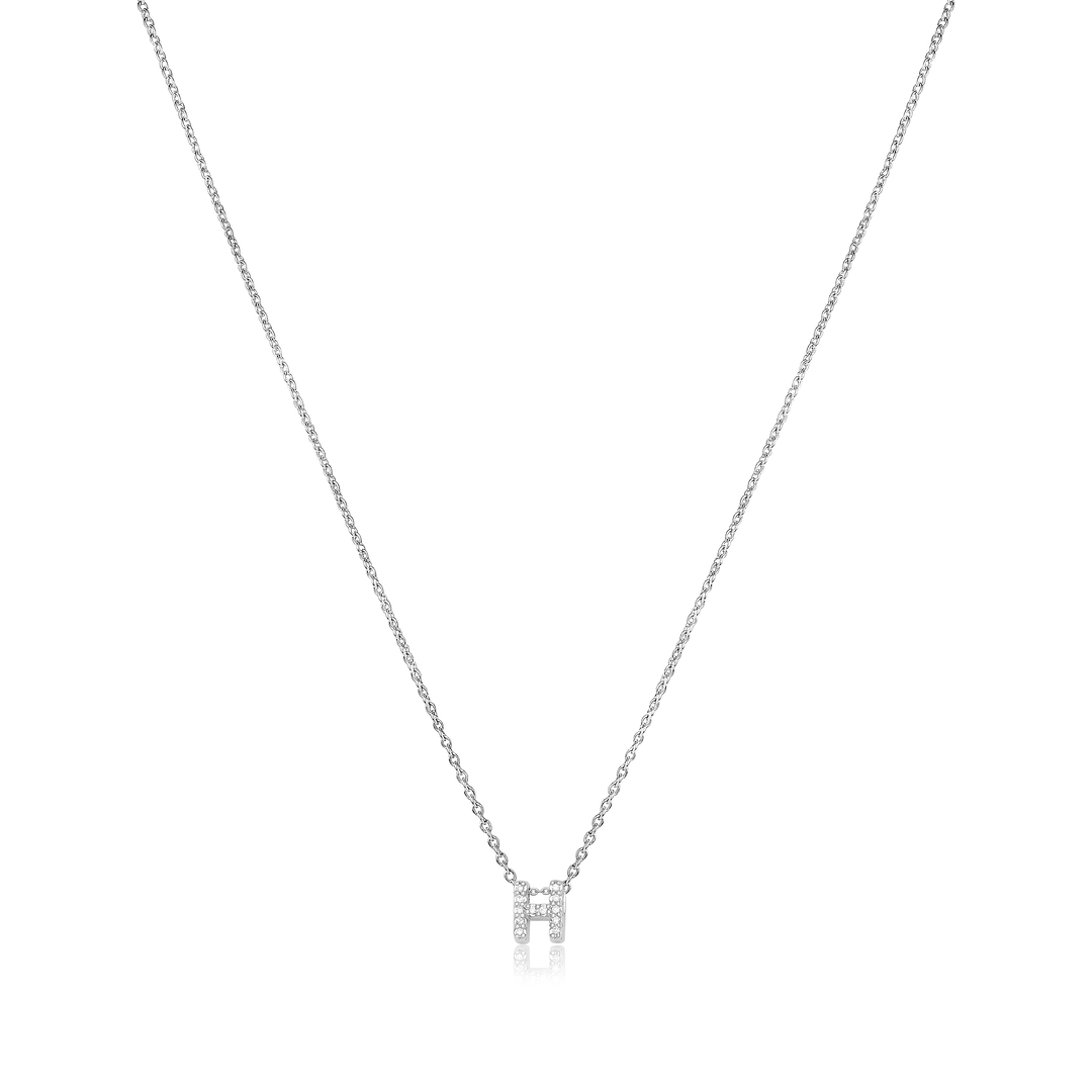 18K White Gold Love Letter Collection Diamond H Initial Necklace