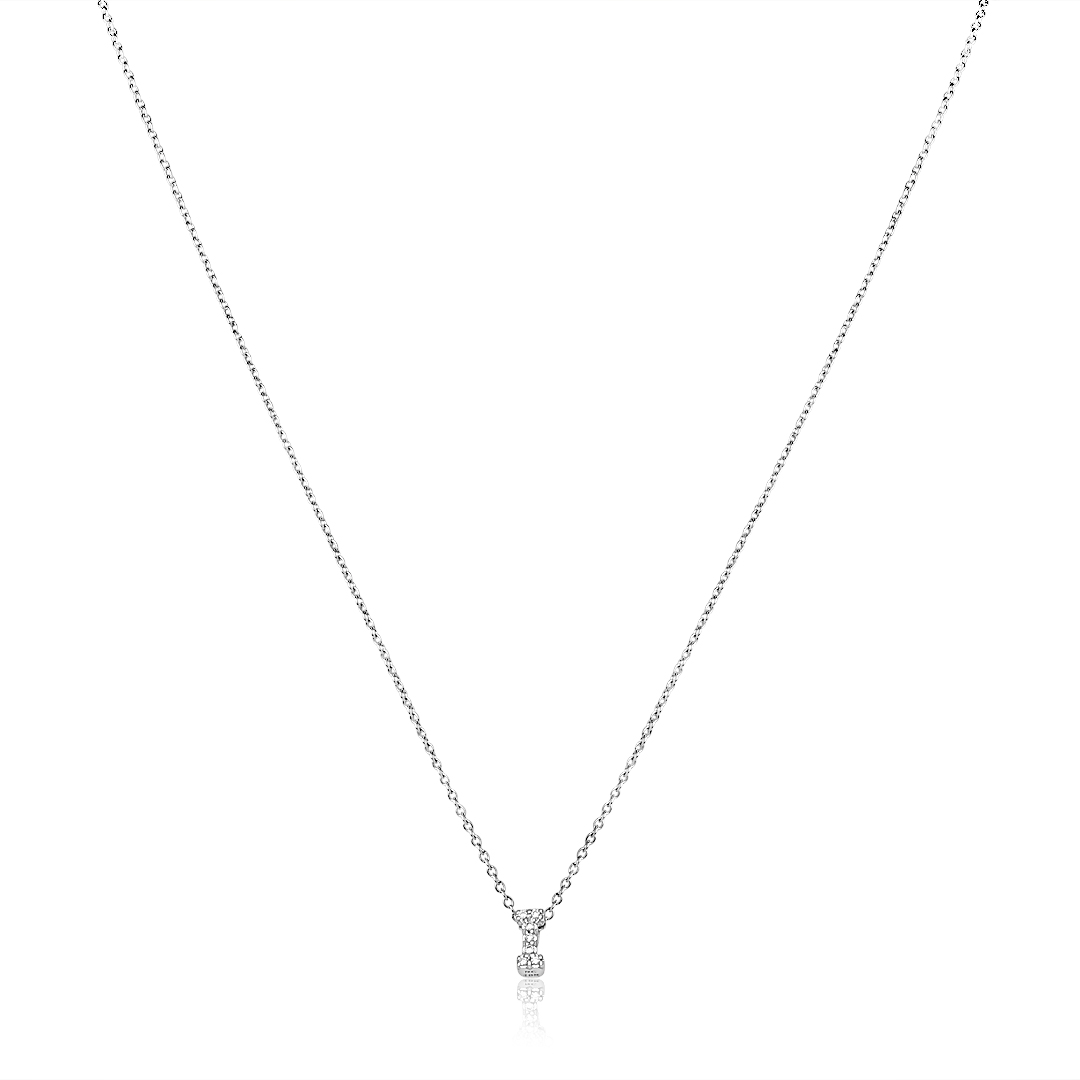 Initial Charm Necklace in 18K White Gold with Diamond A