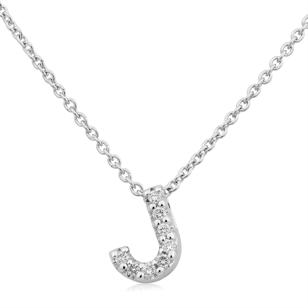 18K White Gold Love Letter Diamond J Initial Pendant