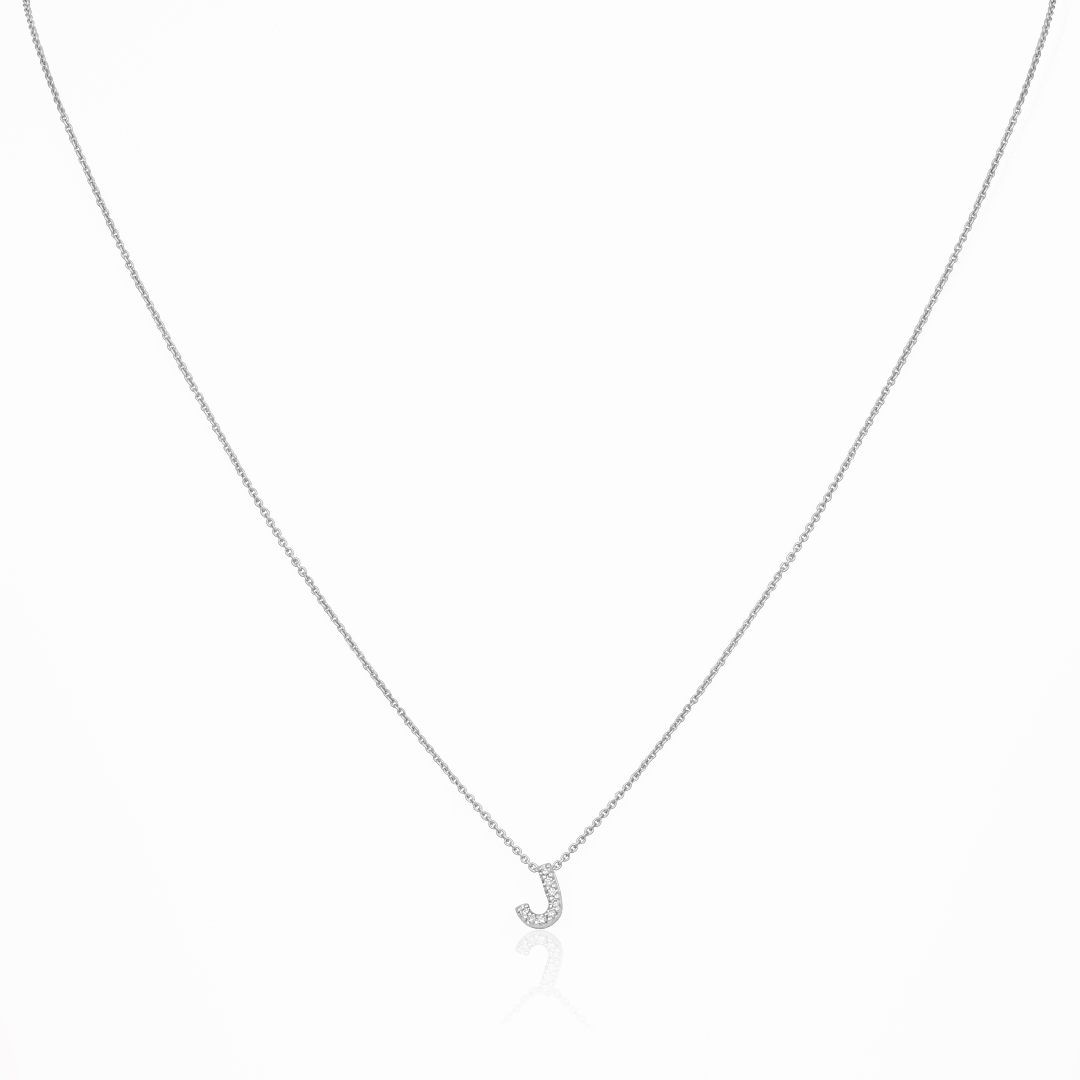 18K White Gold Love Letter Diamond "J" Initial Pendant