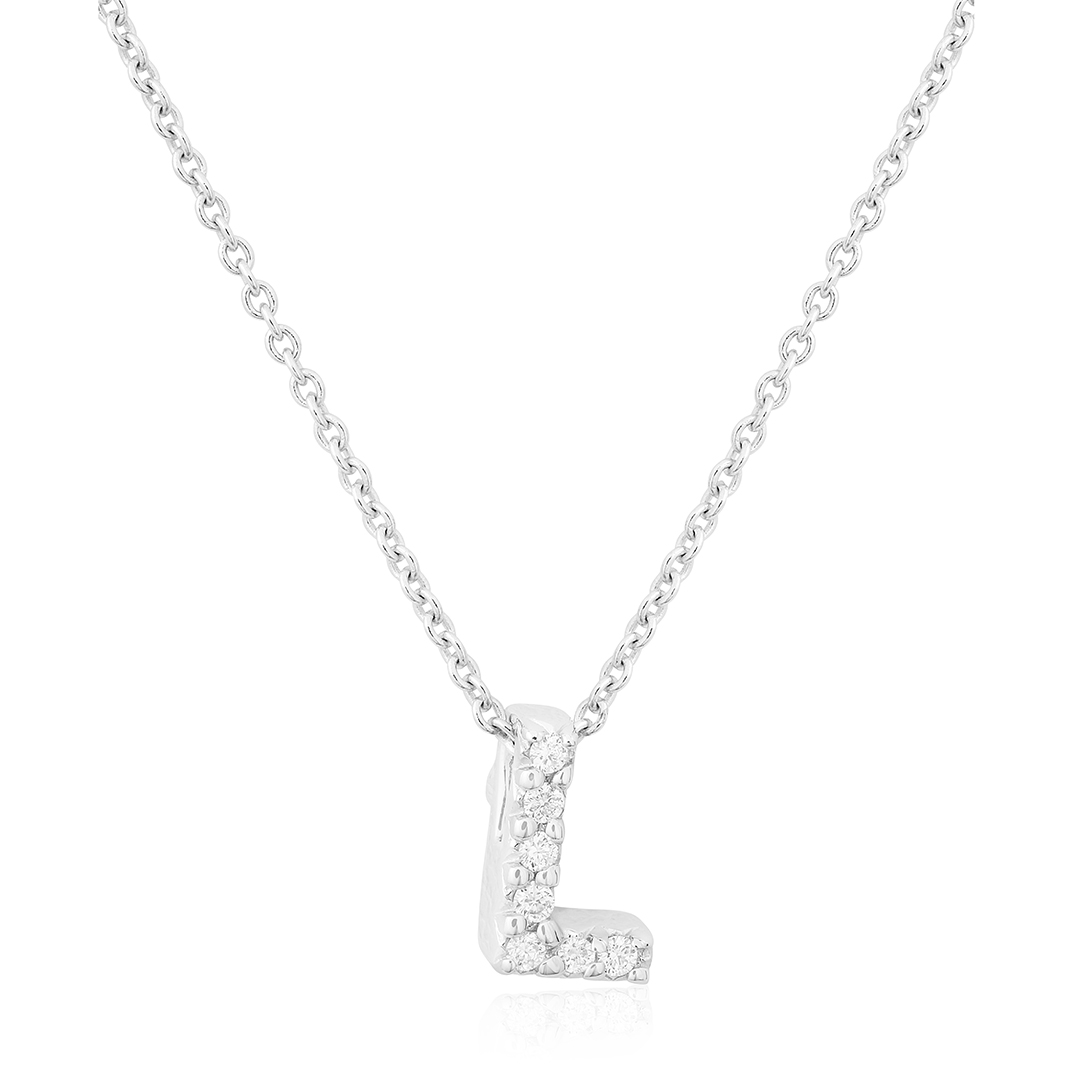 18K White Gold Love Letter Collection Diamond L Initial Necklace