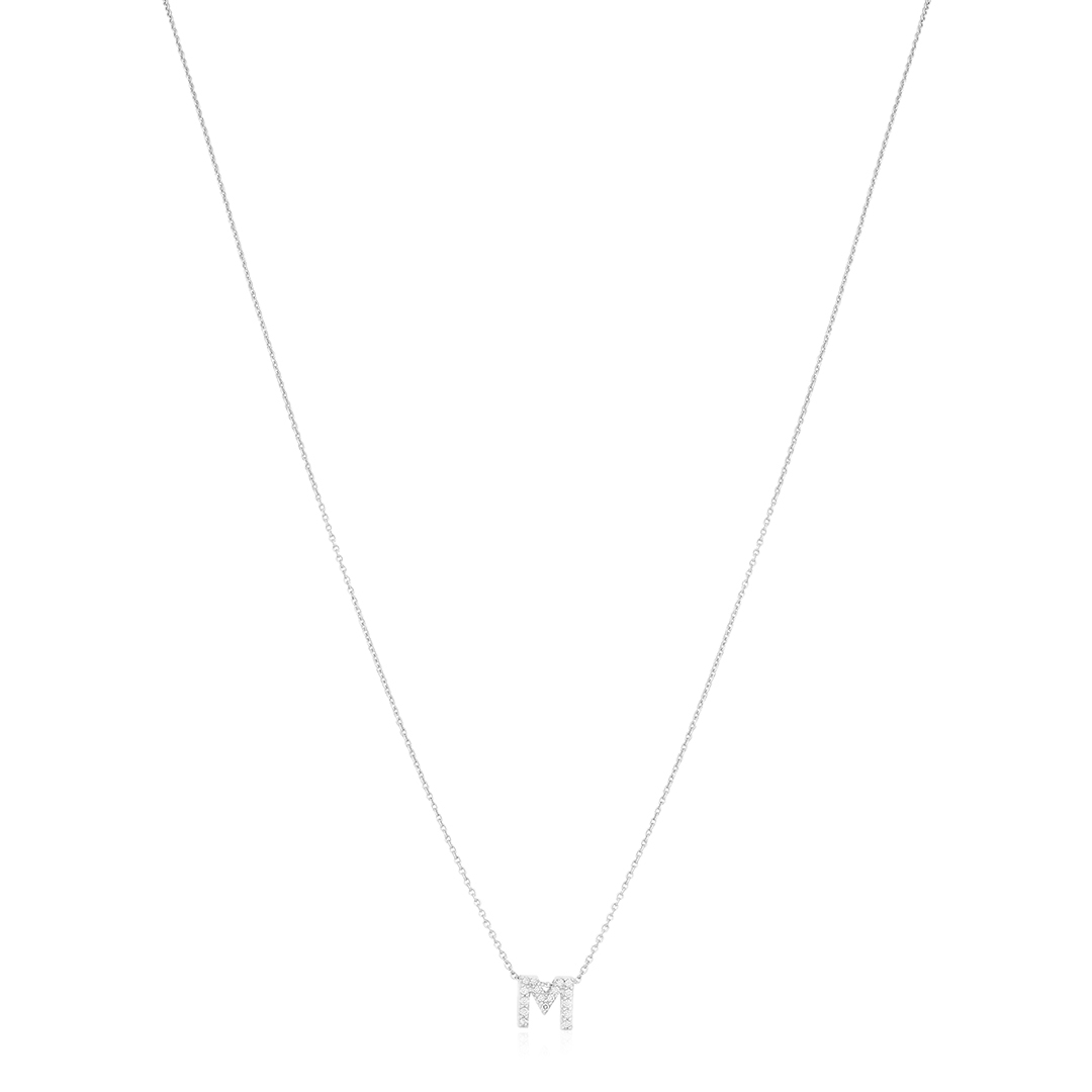 18K White Gold Love Letter Collection Diamond M Initial Necklace