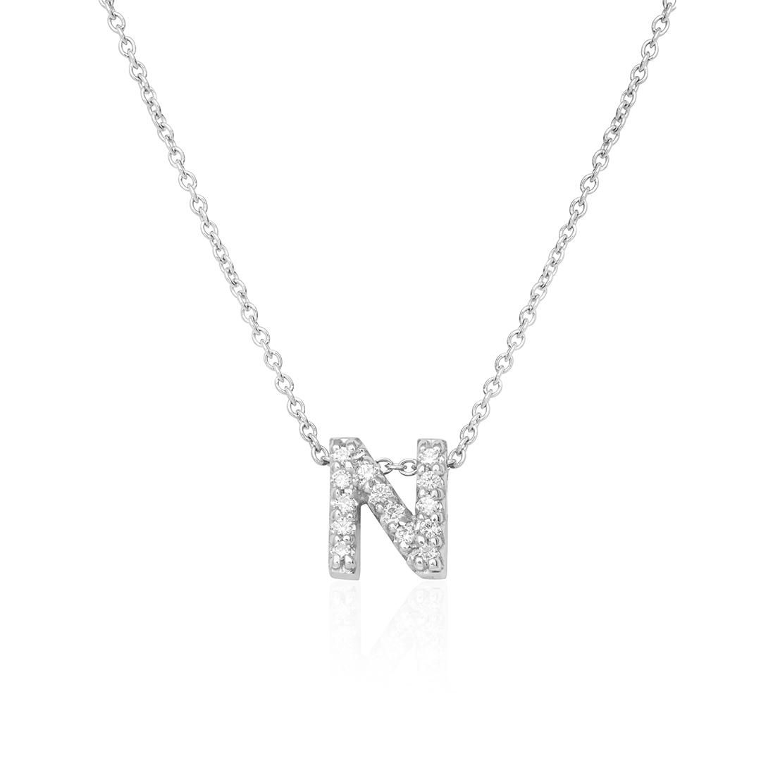 18K White Gold Love Letter Collection Diamond N Initial Necklace