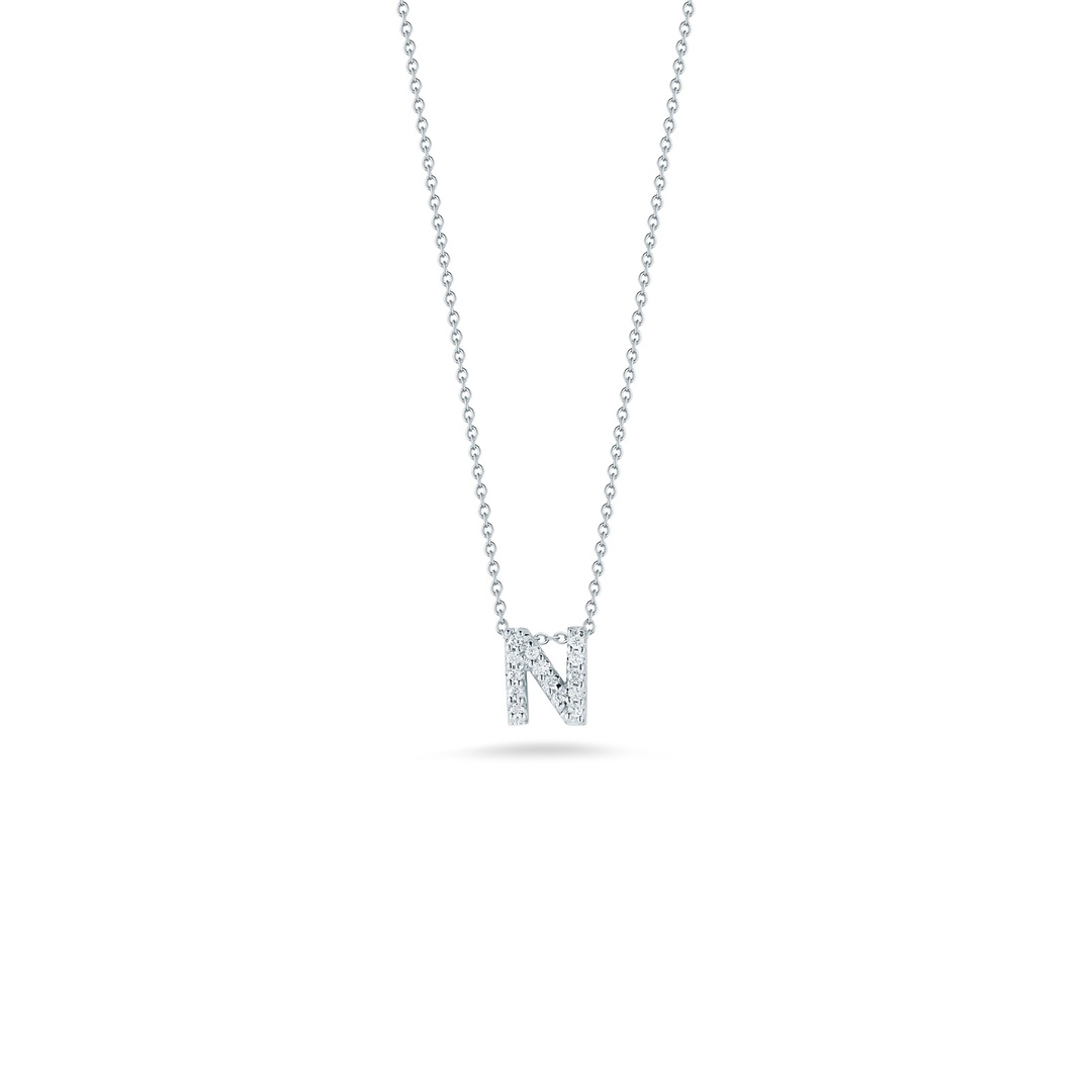 18K White Gold Love Letter Collection Diamond "N" Initial Necklace