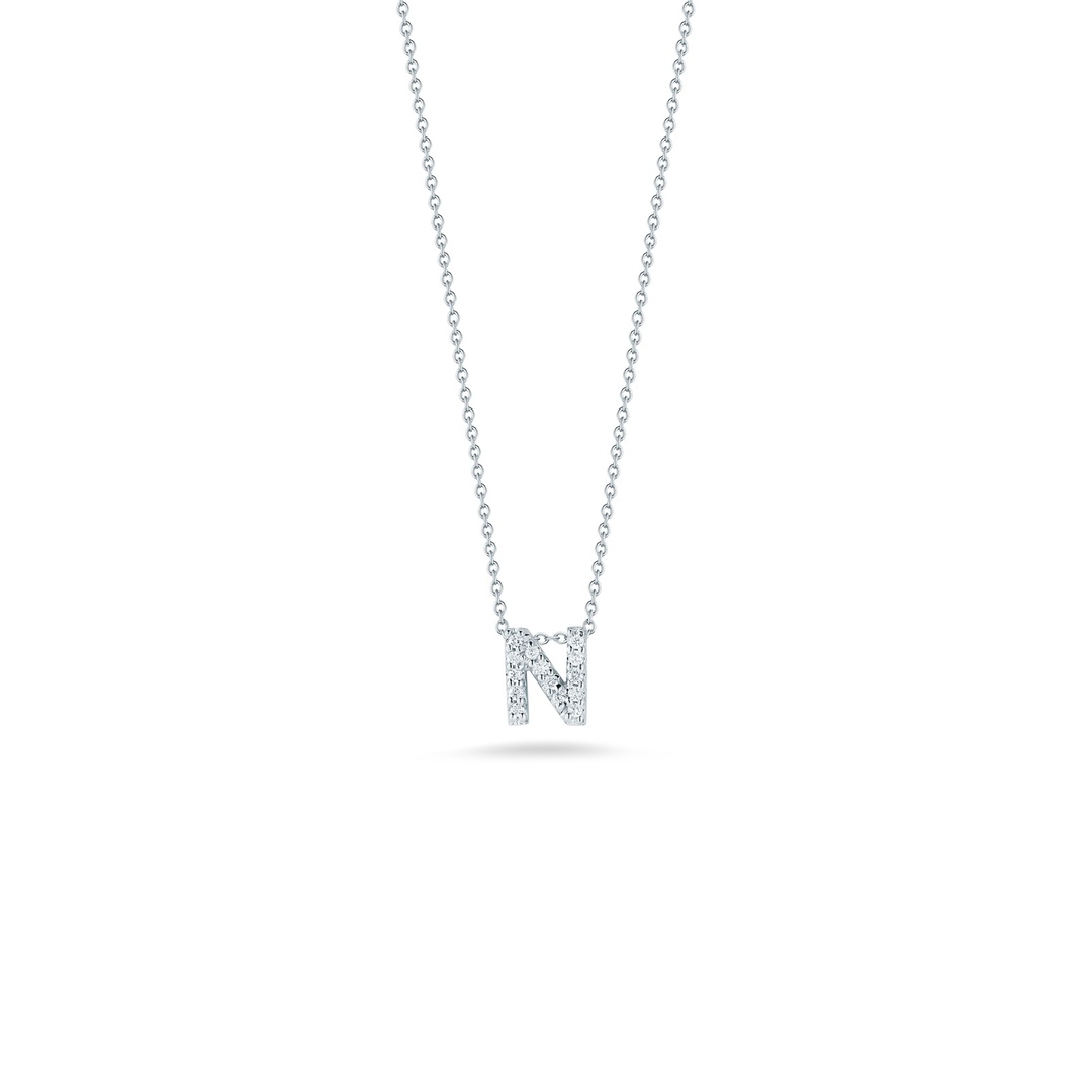 18K White Gold Love Letter Collection Diamond N Initial Necklace