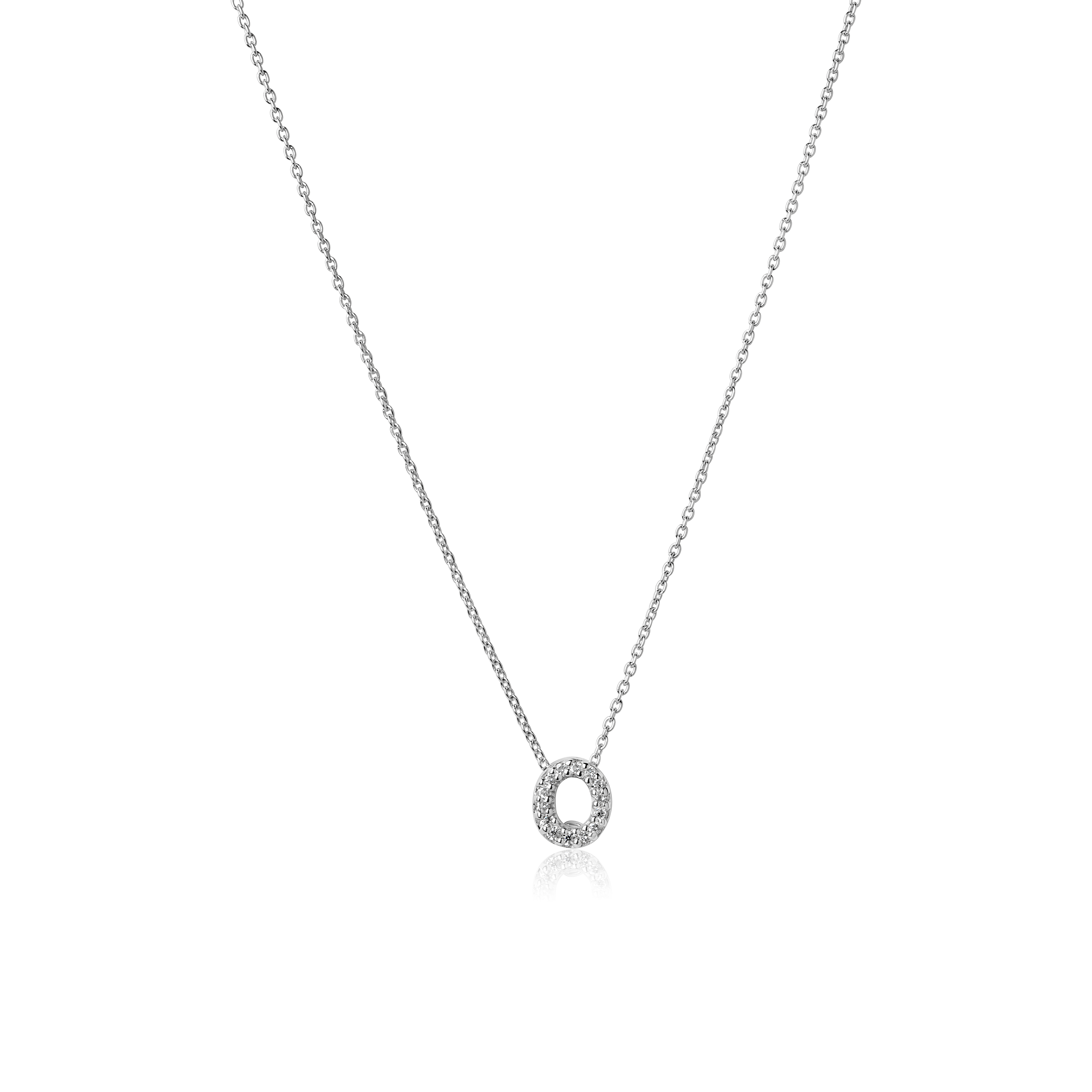 18K White Gold Love Letter Collection Diamond O Initial Necklace