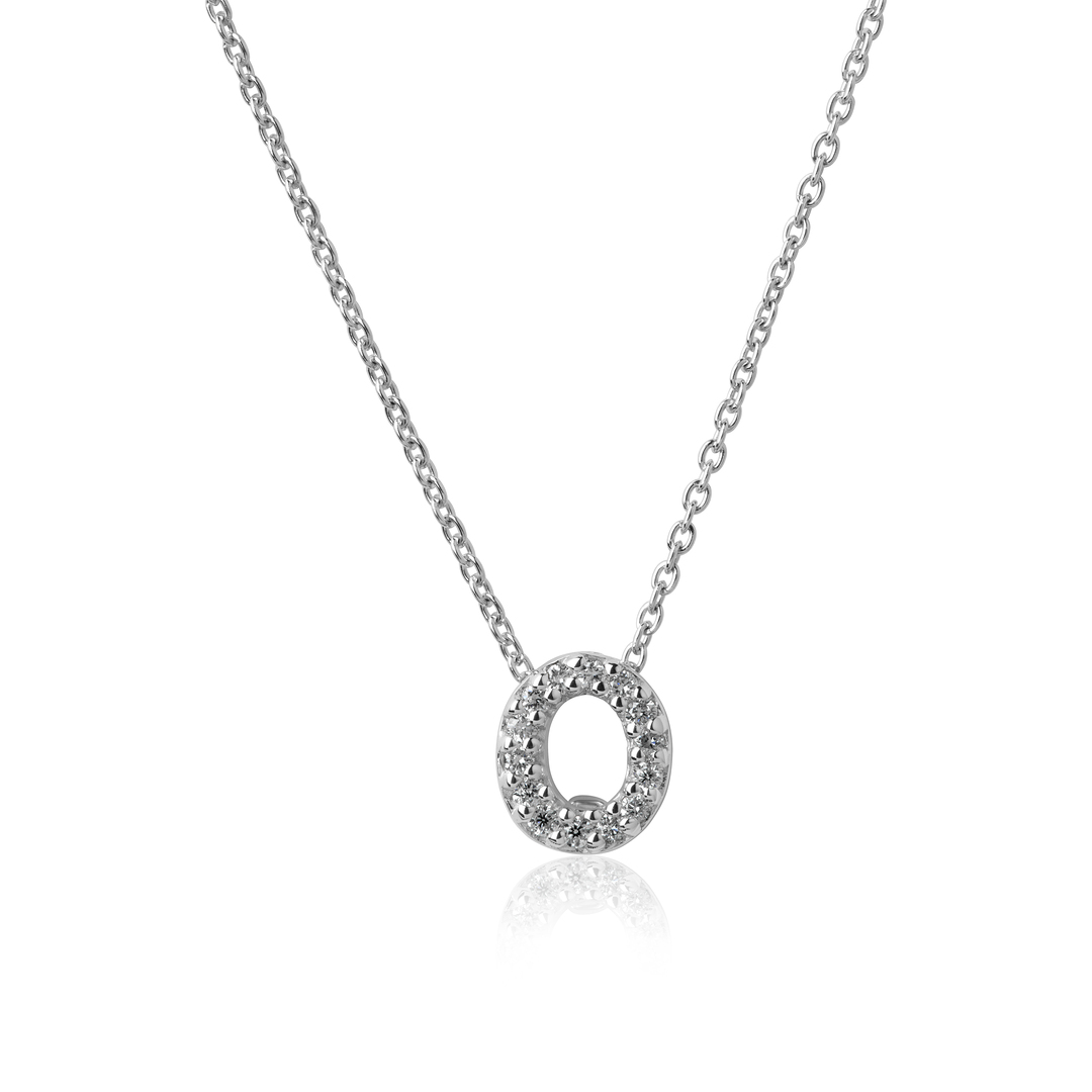 18K White Gold Love Letter Collection Diamond O Initial Necklace