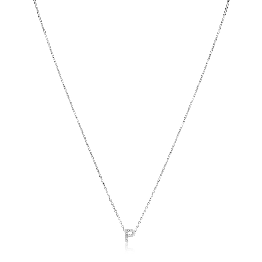 18K White Gold Love Letter Collection Diamond P Initial Necklace