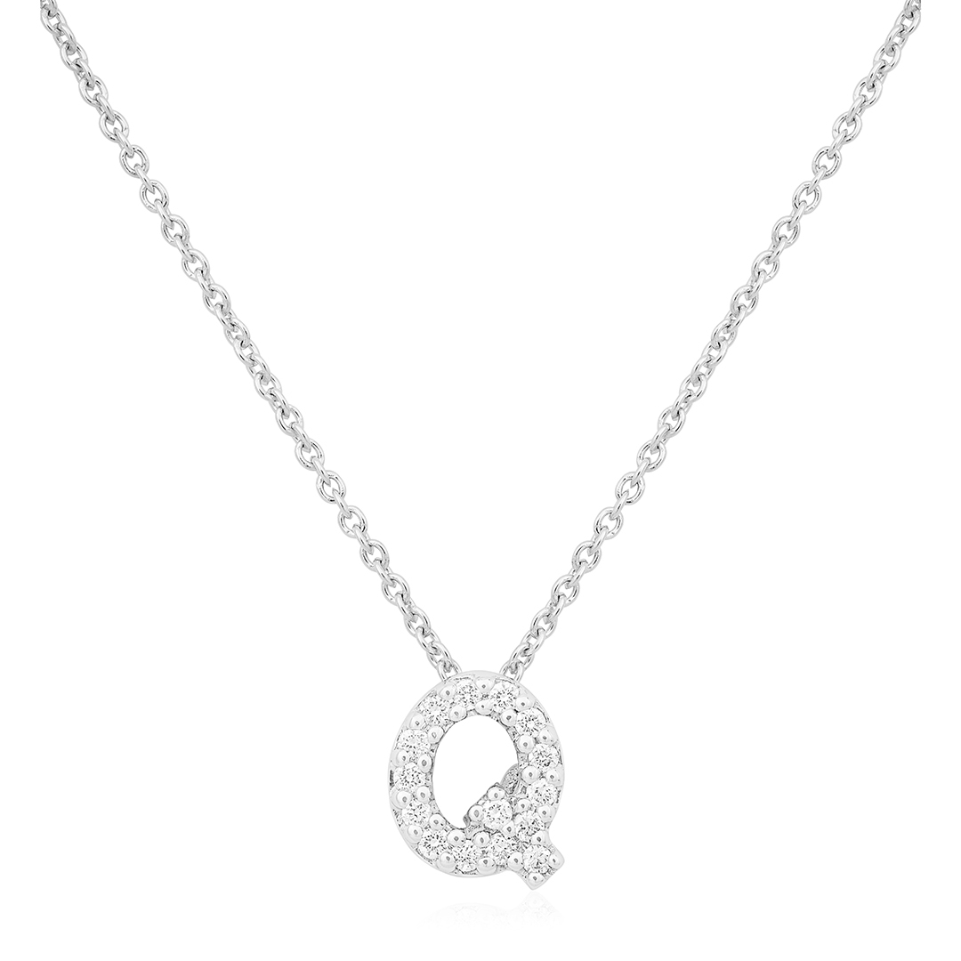 18K White Gold Love Letter Collection Diamond Q Initial Necklace