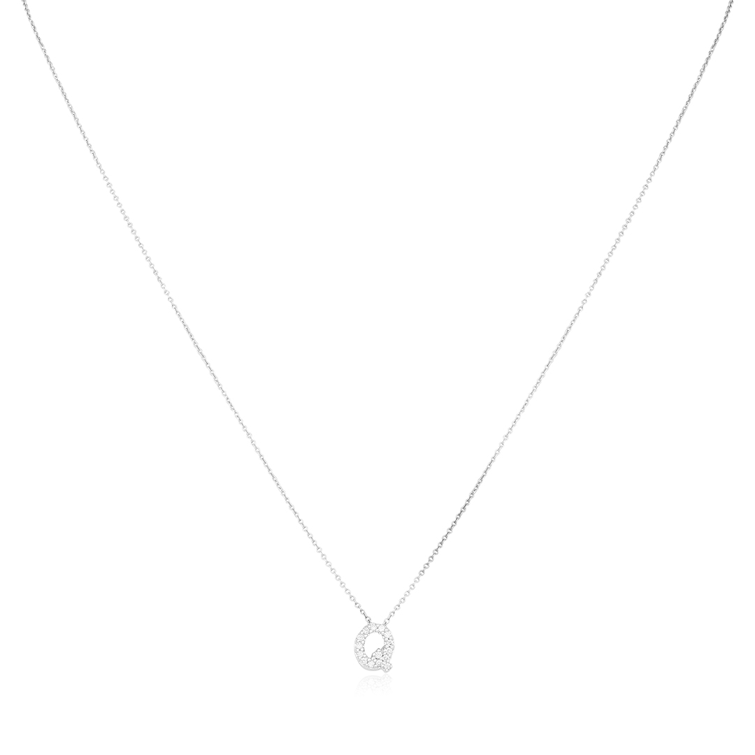 18K White Gold Love Letter Collection Diamond "Q" Initial Necklace
