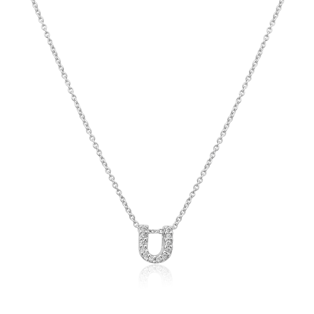 18K White Gold Love Letter Collection Diamond \U\ Initial Necklace
