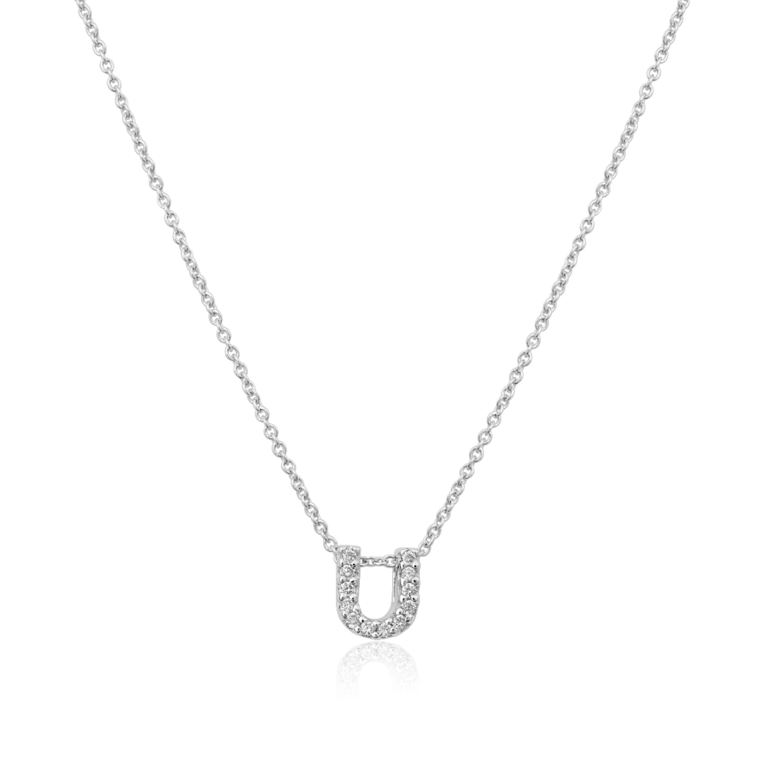 18K White Gold Love Letter Collection Diamond U Initial Necklace