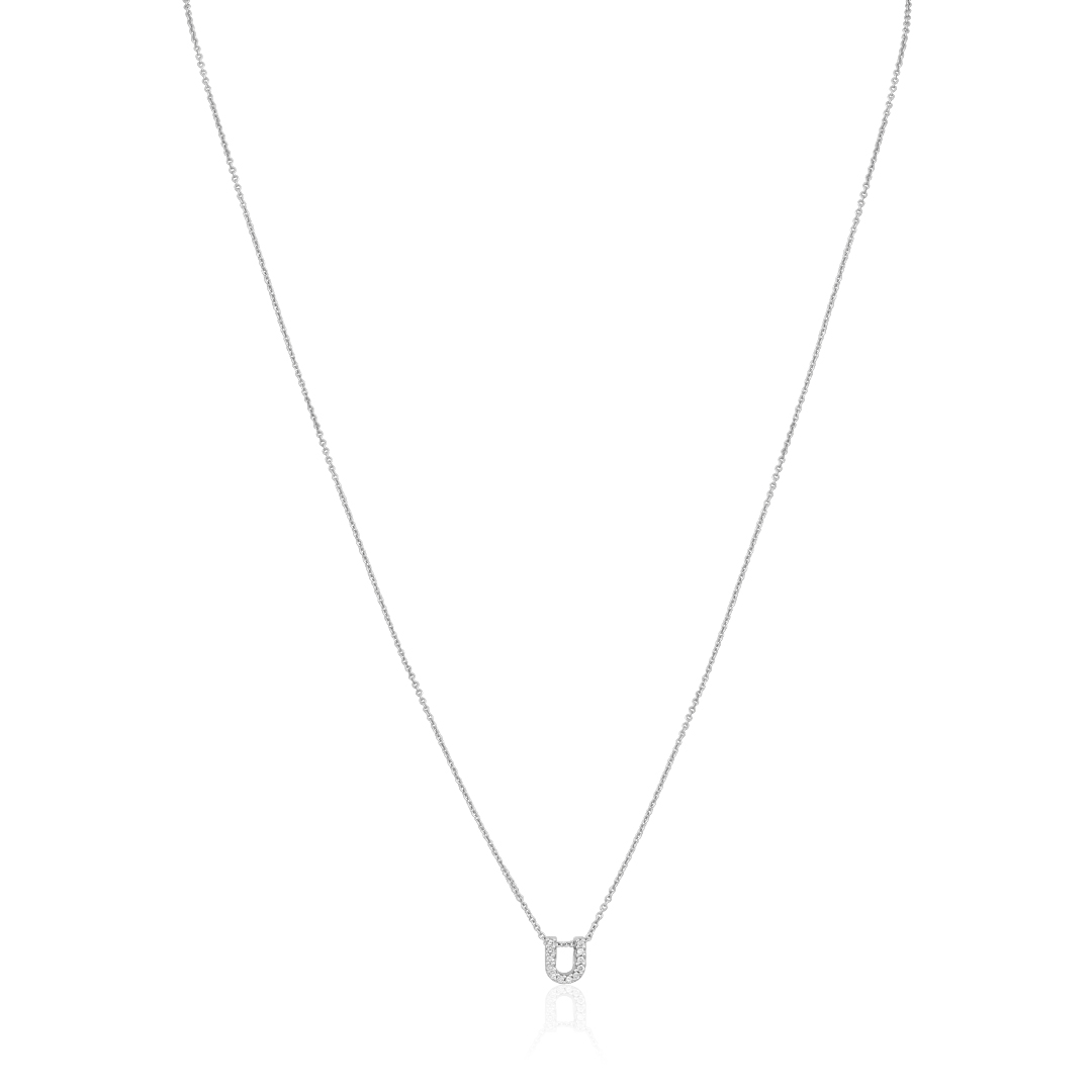 18K White Gold Love Letter Collection Diamond U Initial Necklace