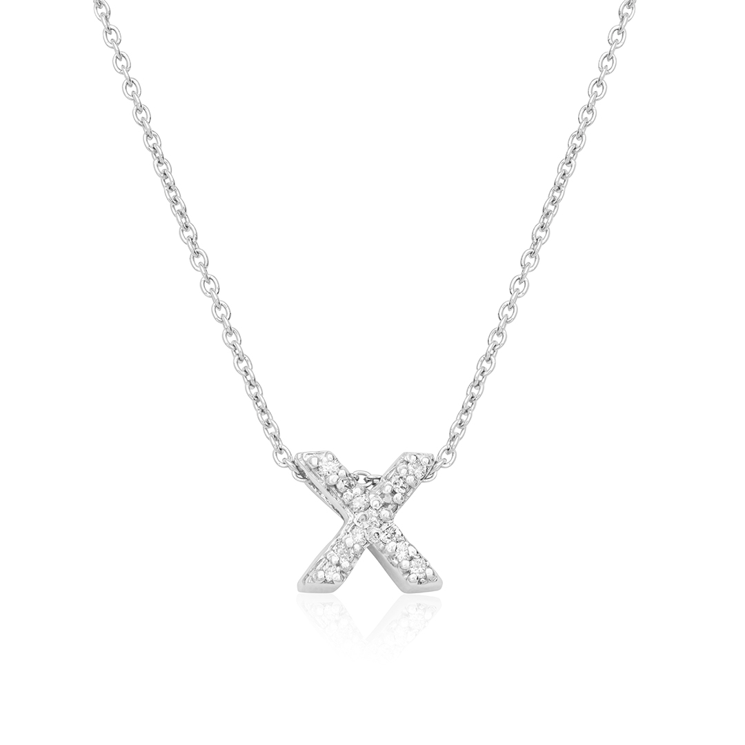 18K White Gold Love Letter Collection Diamond X Initial Necklace