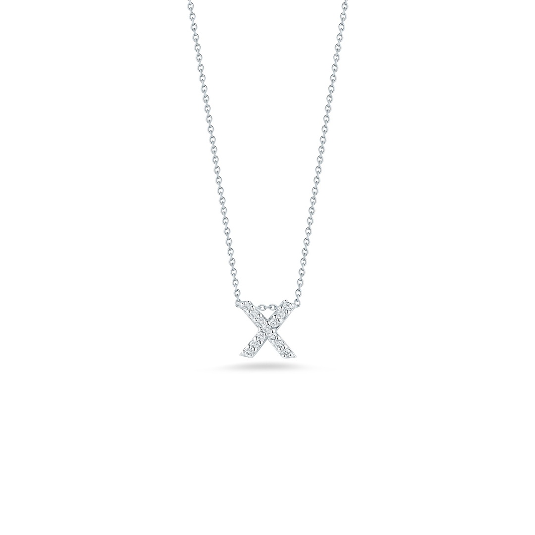 18K White Gold Love Letter Collection Diamond "X" Initial Necklace