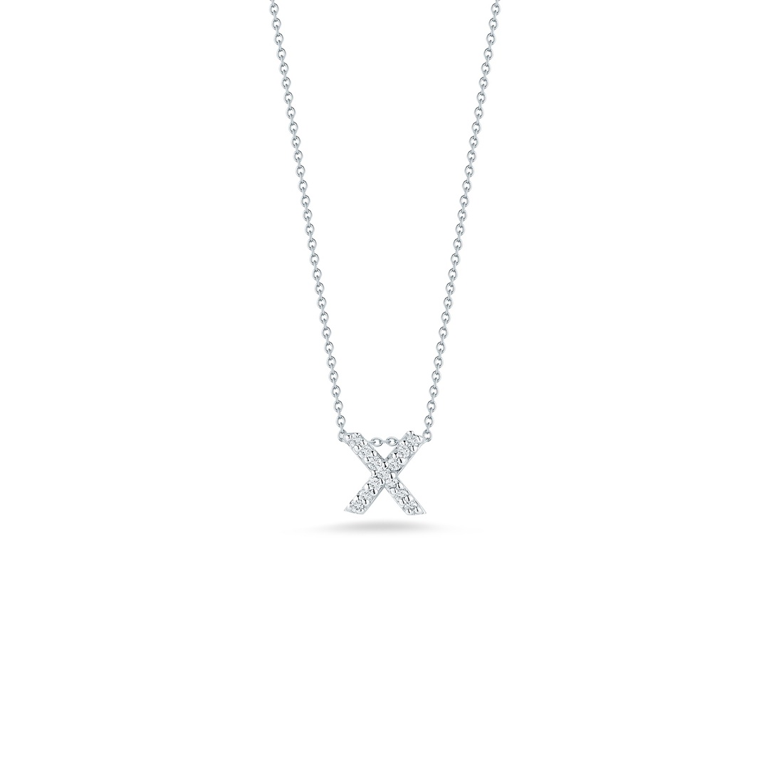 18K White Gold Love Letter Collection Diamond X Initial Necklace