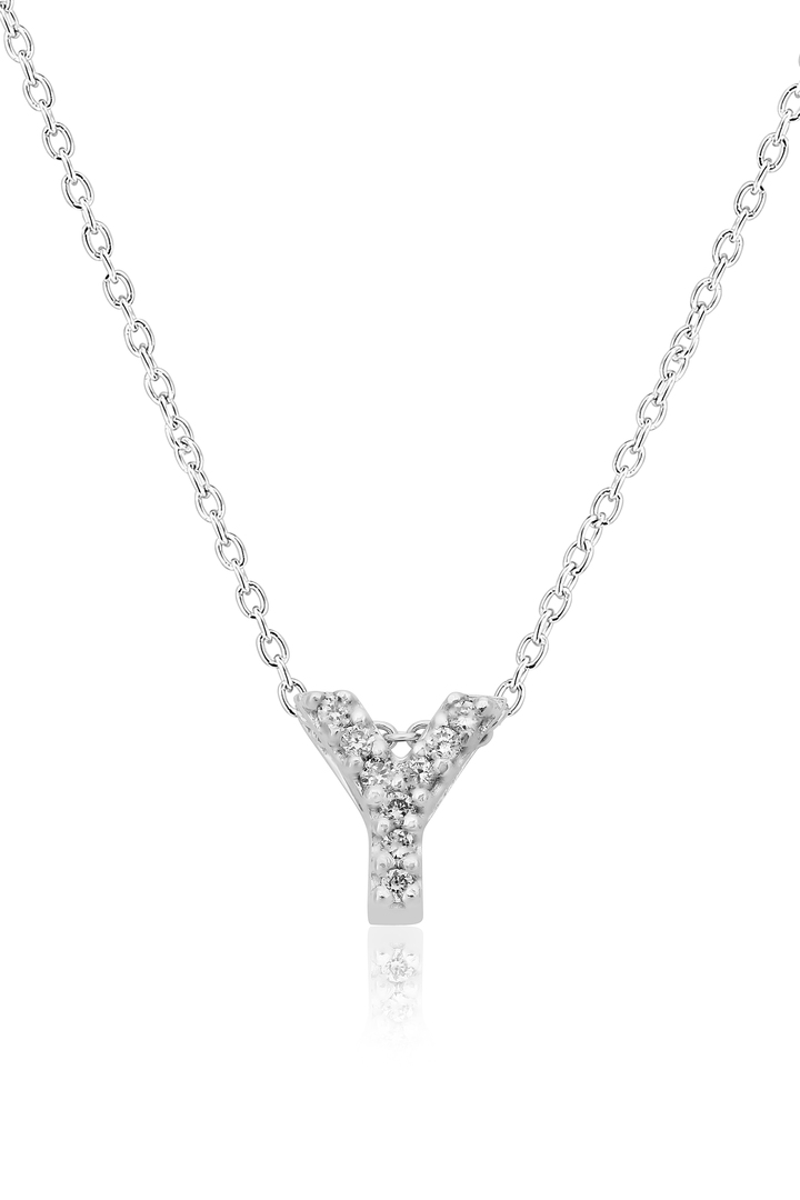 18K White Gold Love Letter Collection Diamond \Y\ Initial Necklace