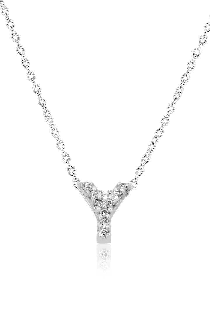 18K White Gold Love Letter Collection Diamond Y Initial Necklace