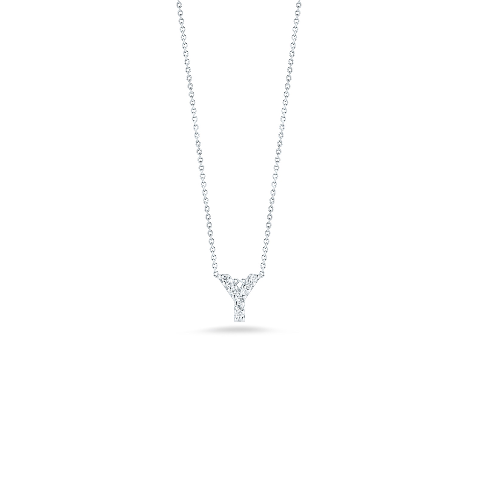 18K White Gold Love Letter Collection Diamond Y Initial Necklace