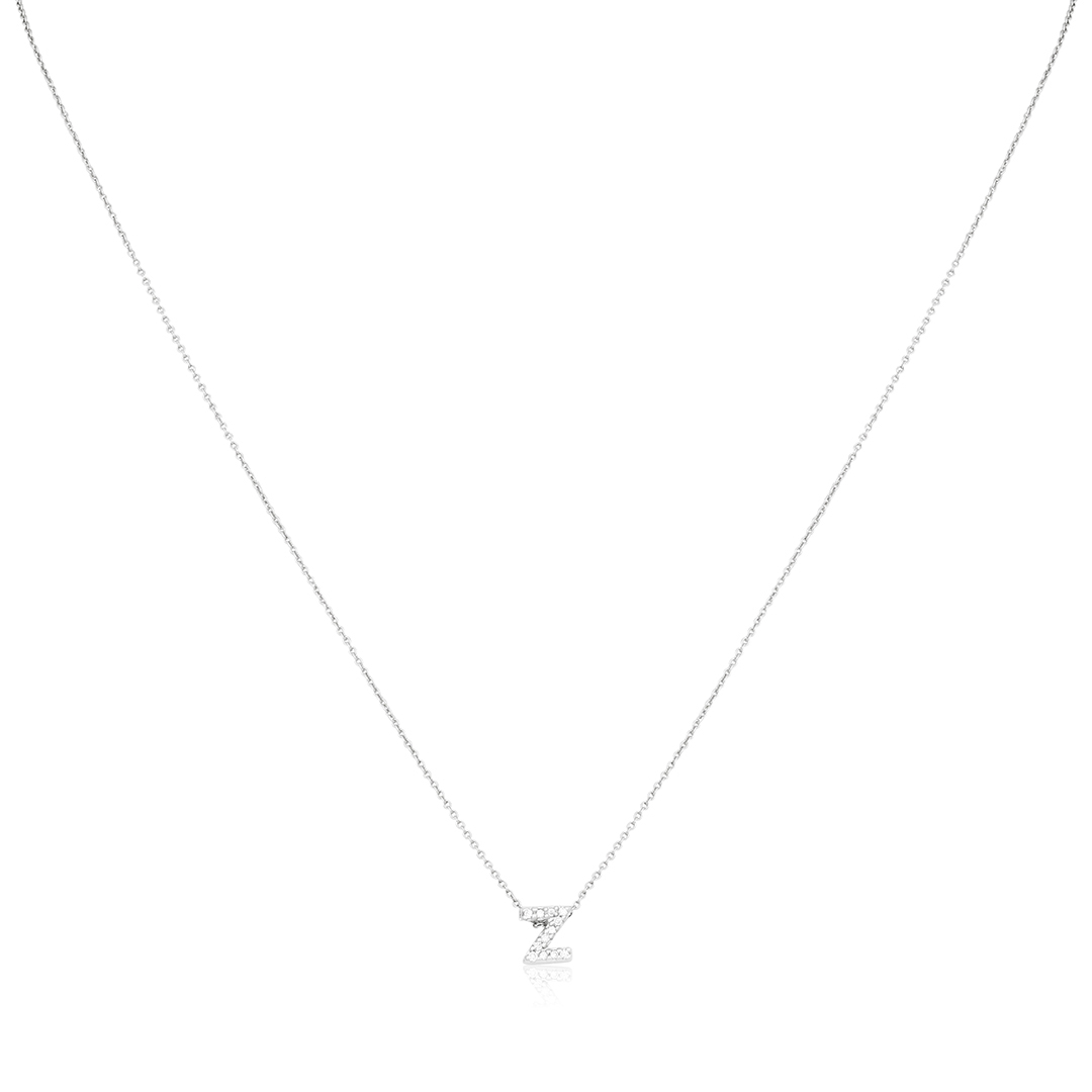 18K White Gold Love Letter Collection Diamond "Z" Initial Necklace