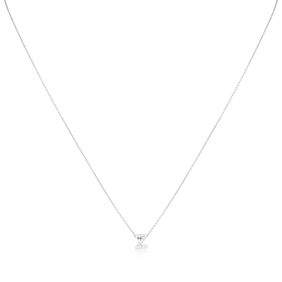 18K White Gold Love Letter Collection Diamond Z Initial Necklace