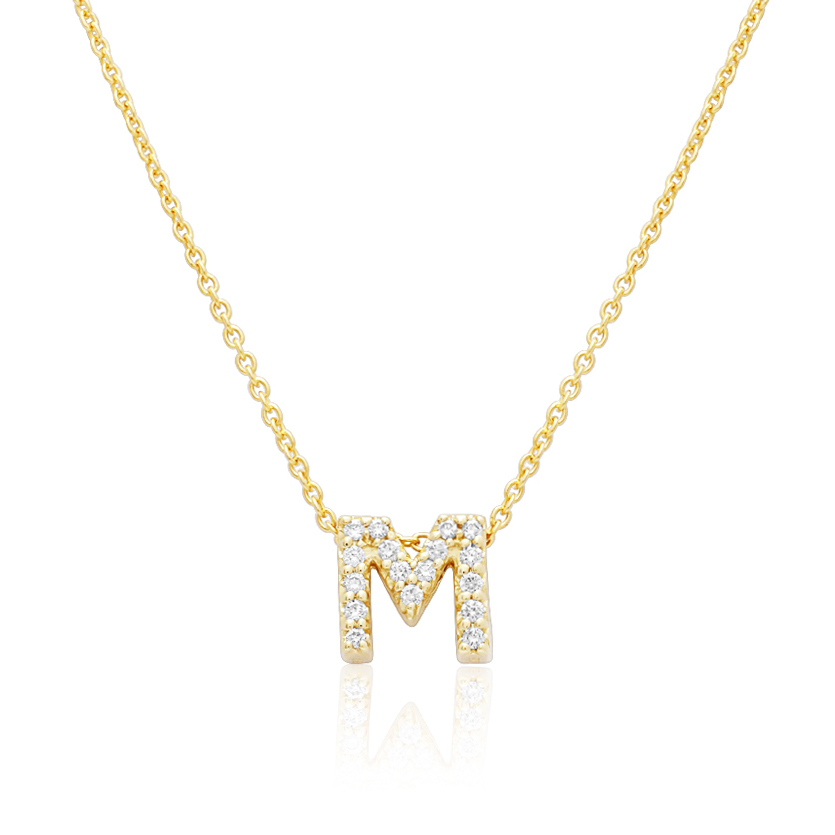 Roberto Coin 18K Yellow Gold Tiny Treasures Diamond M Pendant Necklace