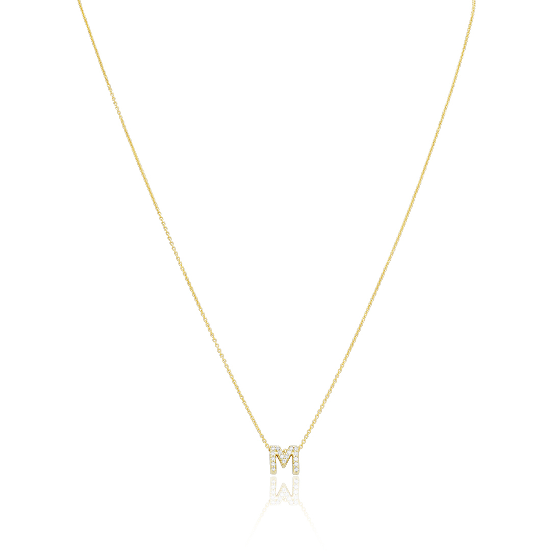 Roberto Coin 18K Yellow Gold Tiny Treasures Diamond M Pendant Necklace