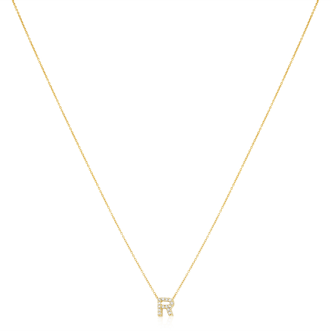 18K Yellow Gold  Diamond "R" Necklace