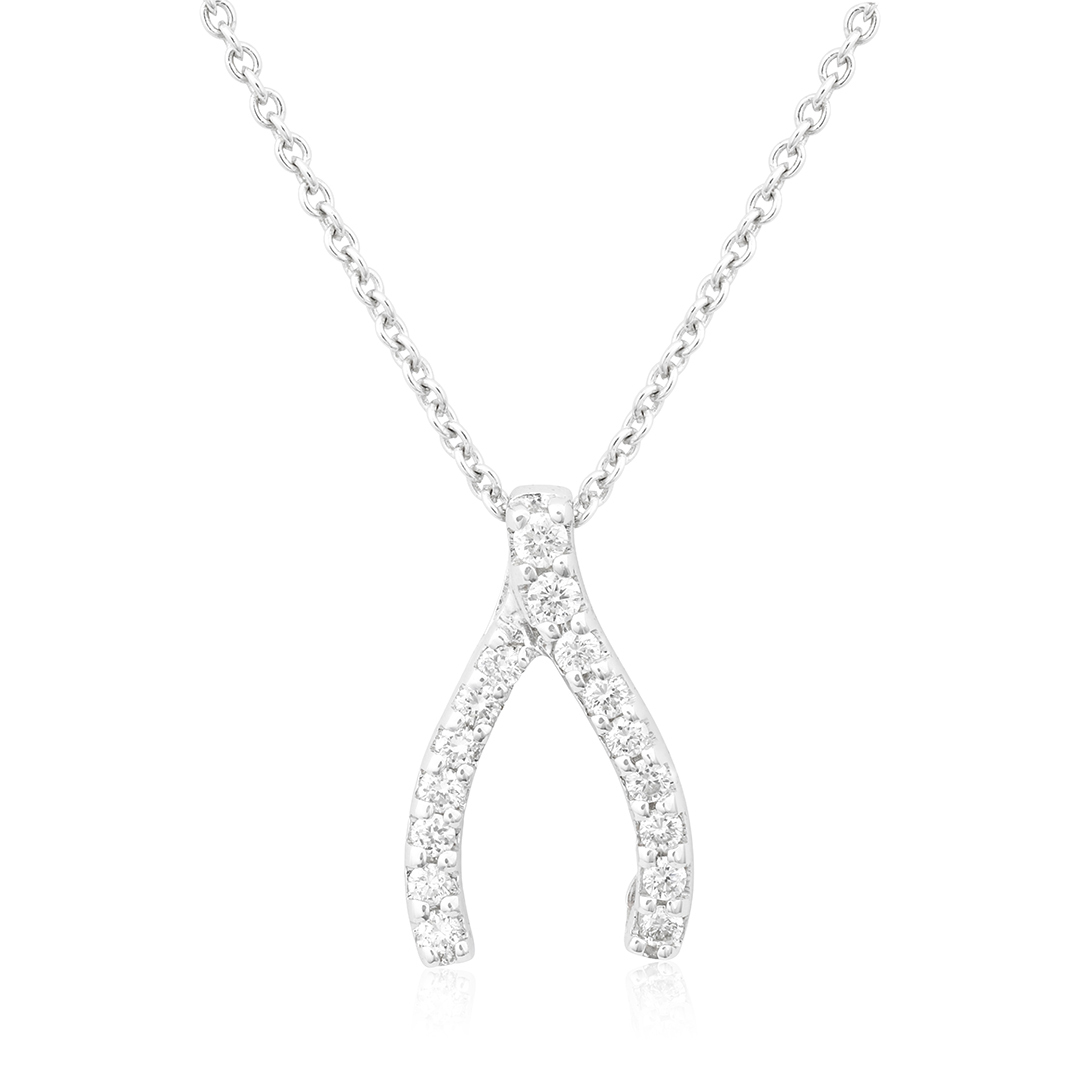18k White Gold and Diamond Wishbone Necklace