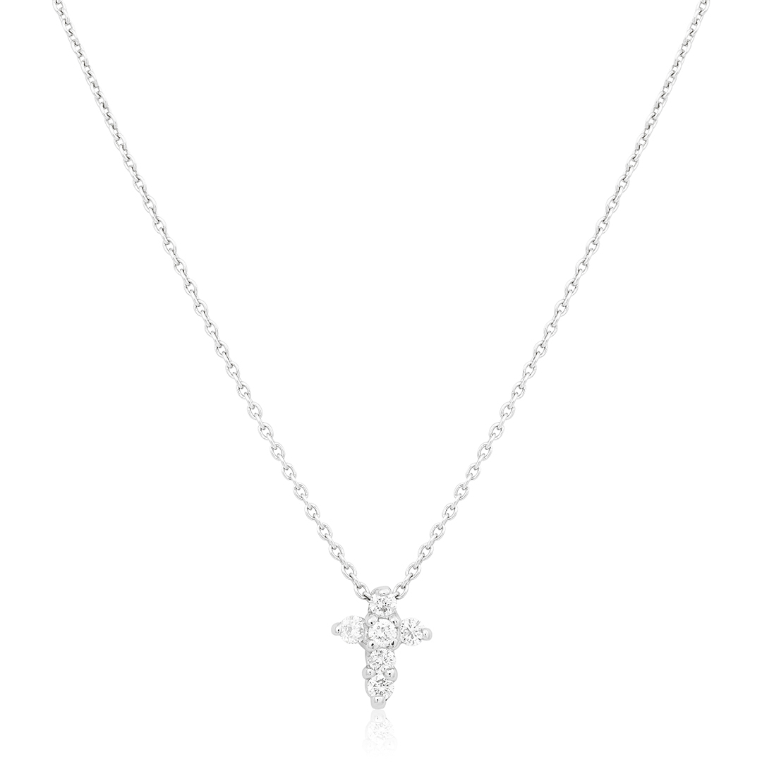 18K Yellow Gold Baby Diamond Cross Necklace