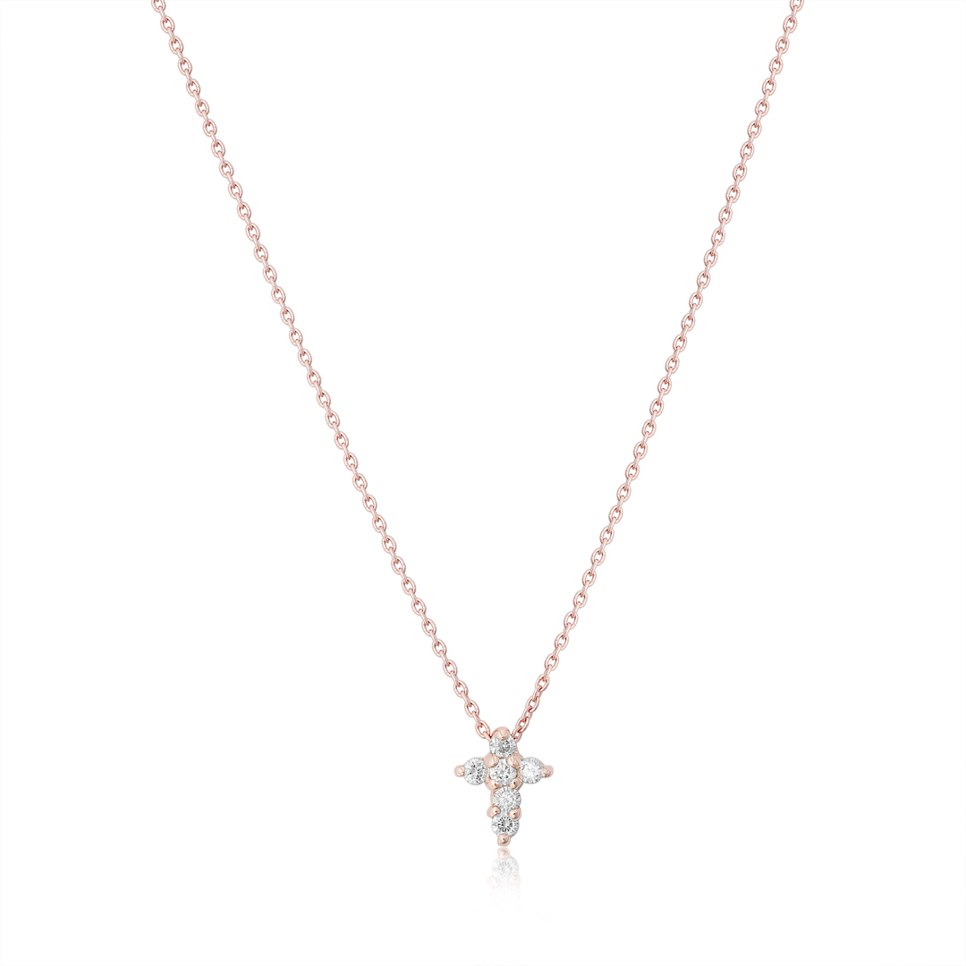18K Rose Gold Diamond Baby Cross Necklace