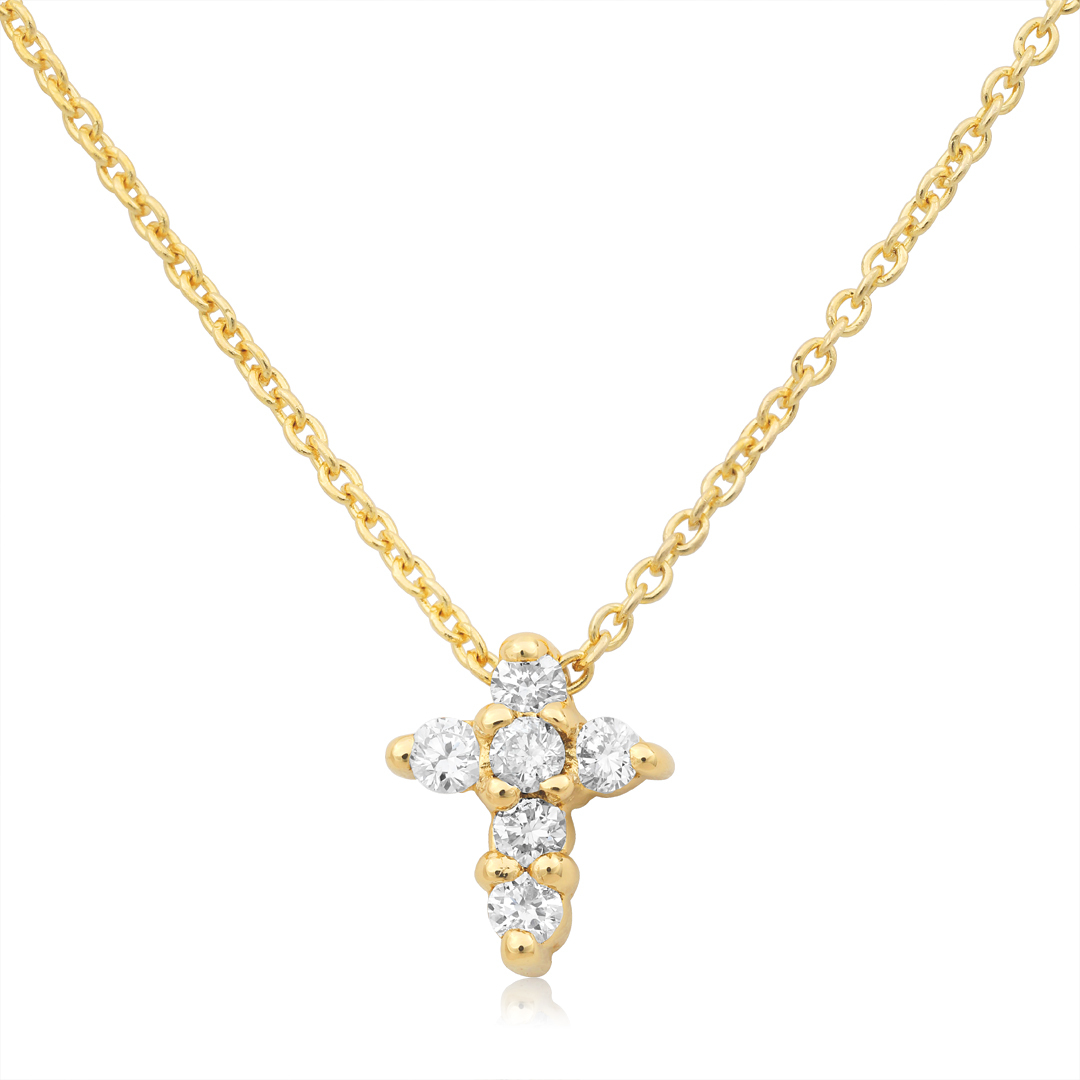 18K Yellow Gold Diamond Baby Cross Necklace