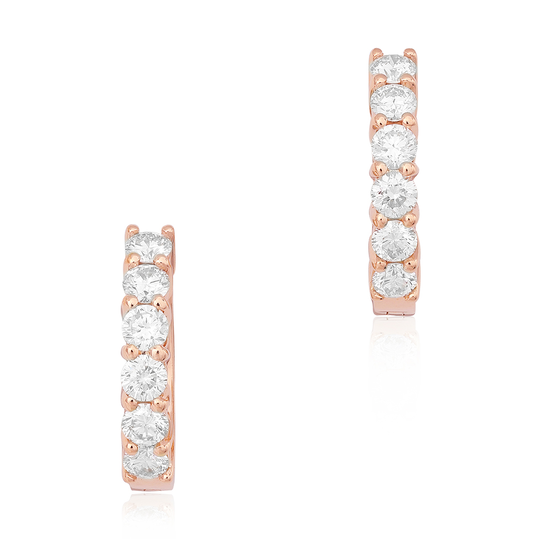 18K Rose Gold Single Single LIne Diamond Hoop Earrings