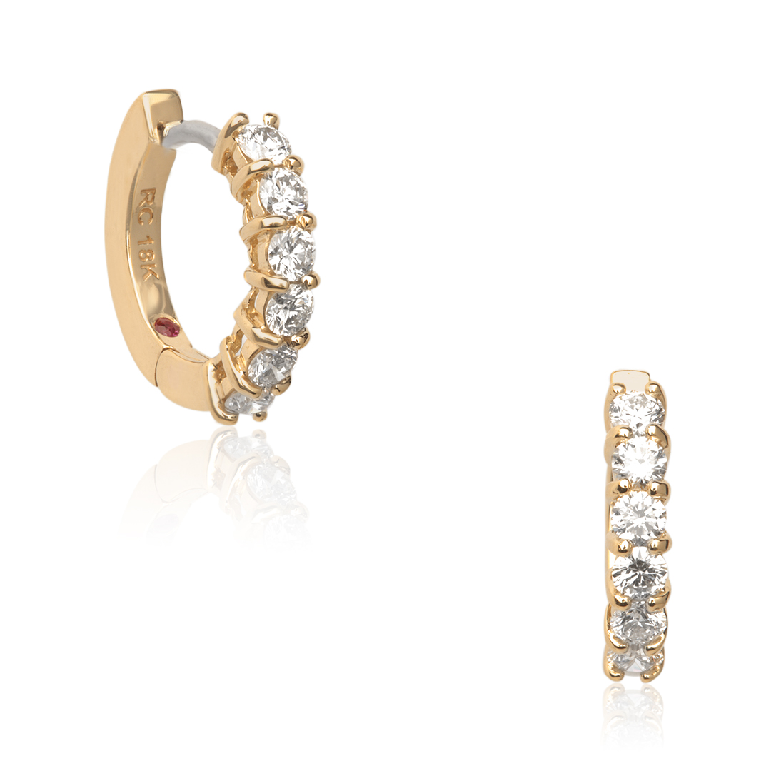 18K Yellow Gold Single Line Diamond Hoop Earrings