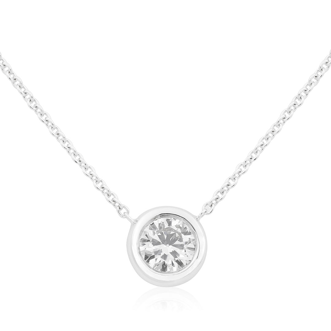 18K White Gold Solitaire Diamond Necklace